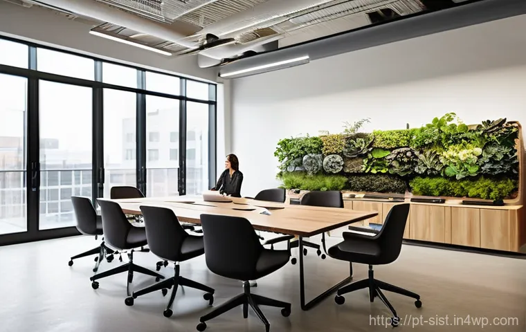 지속가능한 성취와 기업 혁신 - **Sustainable Business Leaders in an Eco-Office**
    "A group of diverse business professionals, ma...