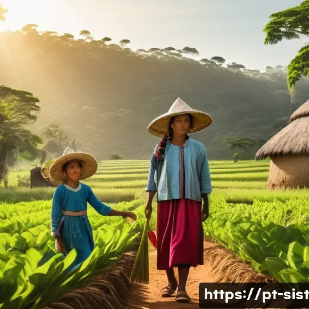 지속가능한 성취와 문화적 다양성 - A vibrant rural Brazilian scene showcasing a family practicing sustainable agriculture inspired by i...