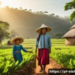 Home 17 지속가능한 성취와 문화적 다양성 - A vibrant rural Brazilian scene showcasing a family practicing sustainable agriculture inspired by i...