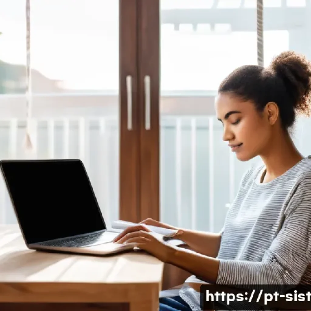 지속가능한 성취와 정신 건강 - A serene home office scene in Brazil with natural sunlight flooding a clean, organized workspace fea...