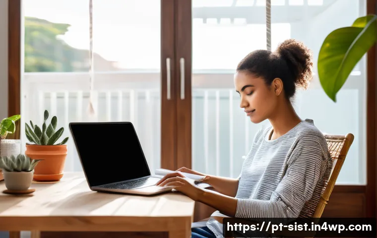 지속가능한 성취와 정신 건강 - A serene home office scene in Brazil with natural sunlight flooding a clean, organized workspace fea...