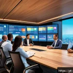Home 18 지속가능한 성취를 위한 전략적 사고 - A modern corporate meeting room with a diverse team of professionals collaborating enthusiastically ...