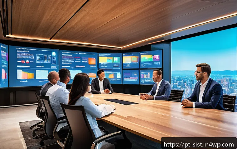 지속가능한 성취를 위한 전략적 사고 - A modern corporate meeting room with a diverse team of professionals collaborating enthusiastically ...
